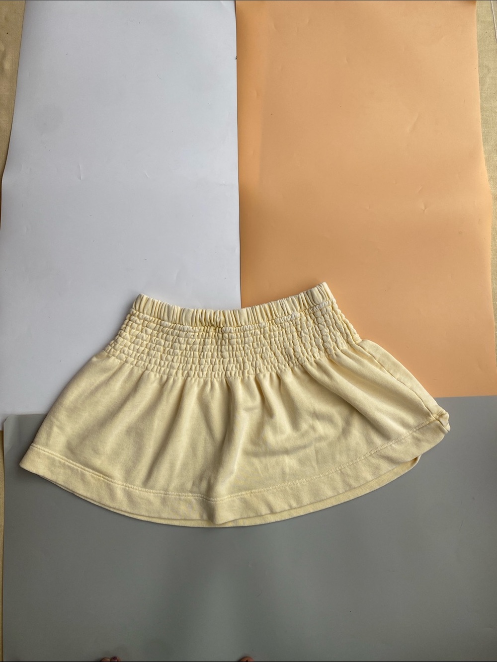 aerie pastel yellow smocked-waist mini skirt